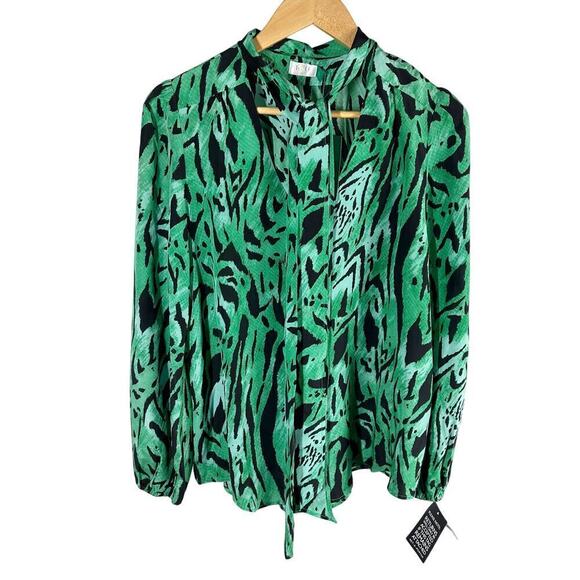 Rixo Animal Print 100% Silk Long Sleeve Neck Ties Blouse Top Size Large - Picture 1 of 10